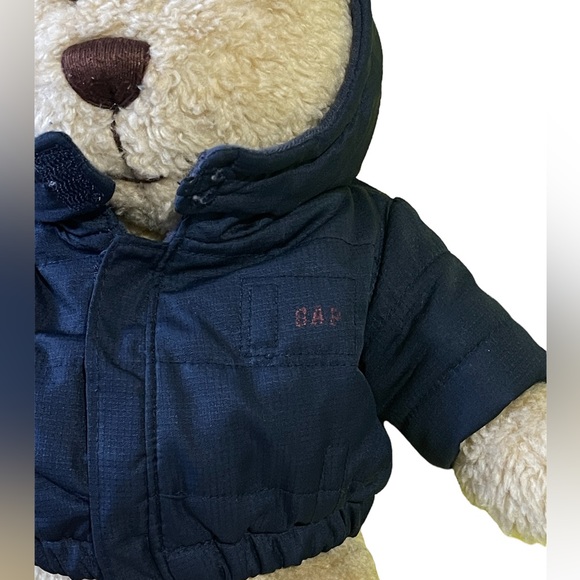 2 Baby Gap Teddy Bear Plush Stuffed Animal Toy With Blue Jacket Brown Fur - Picture 4 of 4